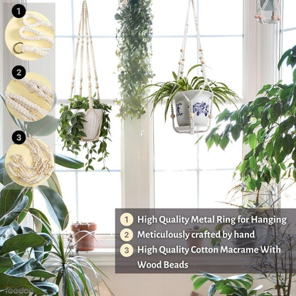 feedee Macrame Plant Hangers Indoor Macrame Hanging Planters for Indoor Plants, 6 Pack Hanging Plant Holders Indoor Hanging, Macromay Plant Hangers for Indoor Plant Hanger, Outdoor Flower Pots Holder