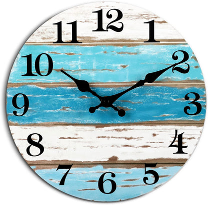CHYLIN Wall Clock, Silent Non Ticking Battery Operated, Rustic Coastal Country Clock Decorative for Bathroom Kitchen Bedroom 8