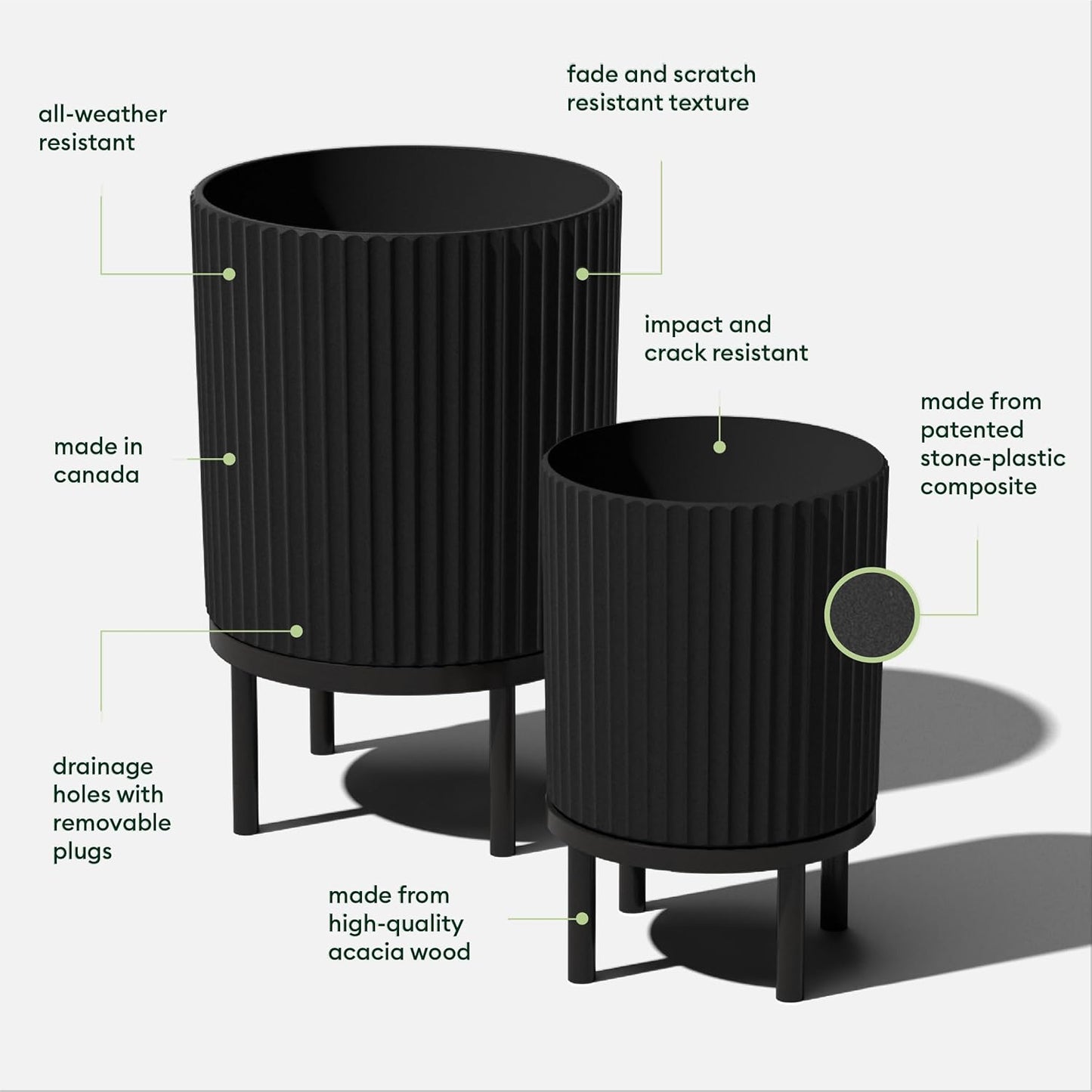 Veradek Demi Series Round Planter w/ Stand for Porch/Patio | Durable Plastic-Concrete & Wooden Stand | Modern Décor for Tall Plants, Flowers