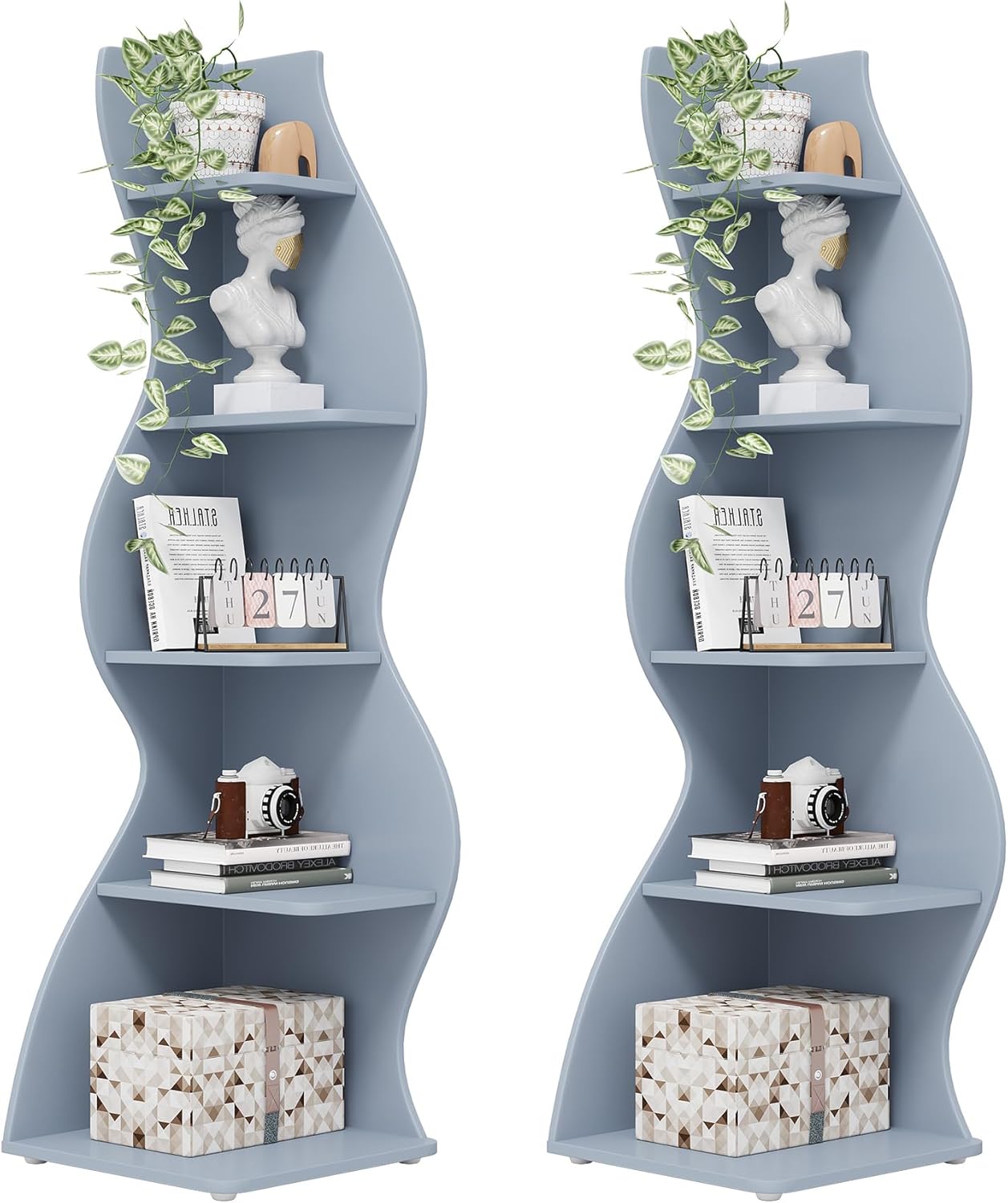 Tribesigns Corner Shelf, Modern 5-Tier Wall Corner Bookshelf, Stylish Corner Small Bookcase Storage Rack Plant Stand with Unique Shape for Living Room, Home Office (White, 1PC)