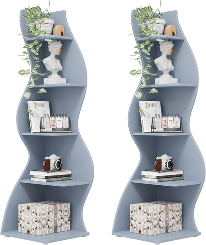 Tribesigns Corner Shelf, Modern 5-Tier Wall Corner Bookshelf, Stylish Corner Small Bookcase Storage Rack Plant Stand with Unique Shape for Living Room, Home Office (White, 1PC)