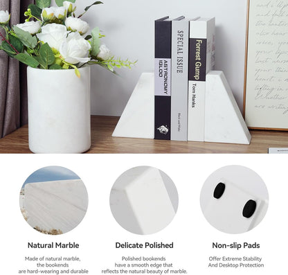 Karibiber Travertine Bookends for Heavy Books, Marble Decorative Bookends for Shelves, Heavy-Duty Stone Book Ends for Hardback Book & Cookbooks, Unique Book Stopper & Holder, Travertino Italy