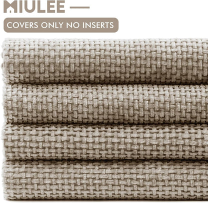 MIULEE Pack of 4 Couch Throw Pillow Covers 18x18 Inch Neutral Soft Decorative Chenille Pillow Covers Farmhouse Boho Cushion Covers for Mid Century Modern Spring Home Decor Sofa Bedroom Living Room
