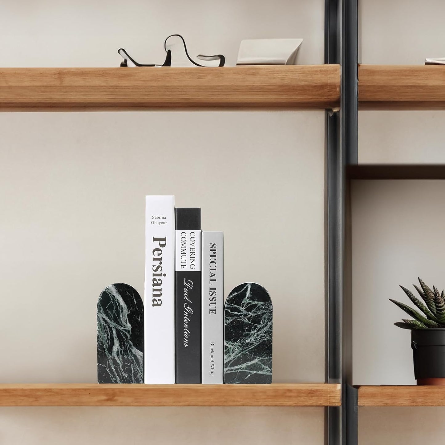 Koville African Natural Marble Bookends for Shelves, Non-Slip Book Ends, 13LBS Ultra Heavy Duty Marble Book Holder Organizer, Apartment Decor for Movies/CD/Video Games(Namib Fantasy)