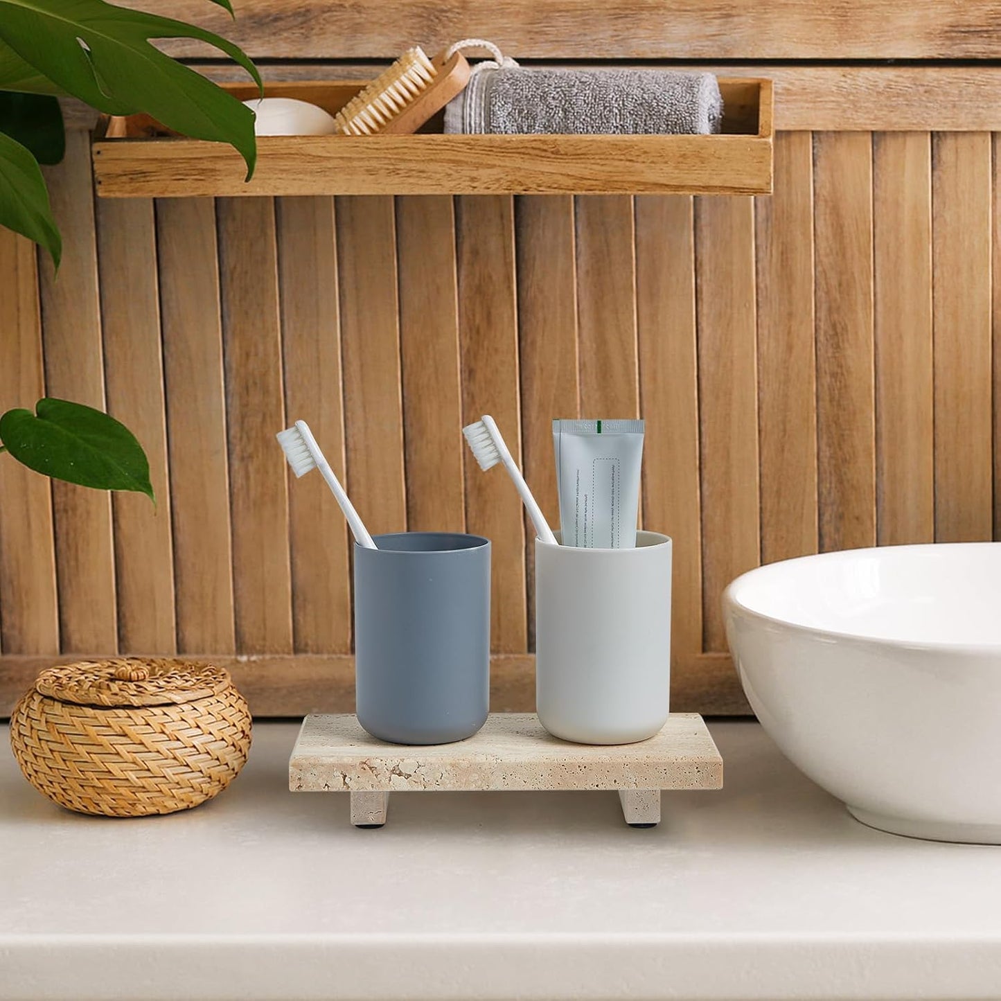 Natural Marble Tray Pedestal Stand – Soap & Jewelry Riser for Bathroom Counter, Kitchen Sink, Vanity Organizer, Decorative Stone Catchall for Perfume, Candles