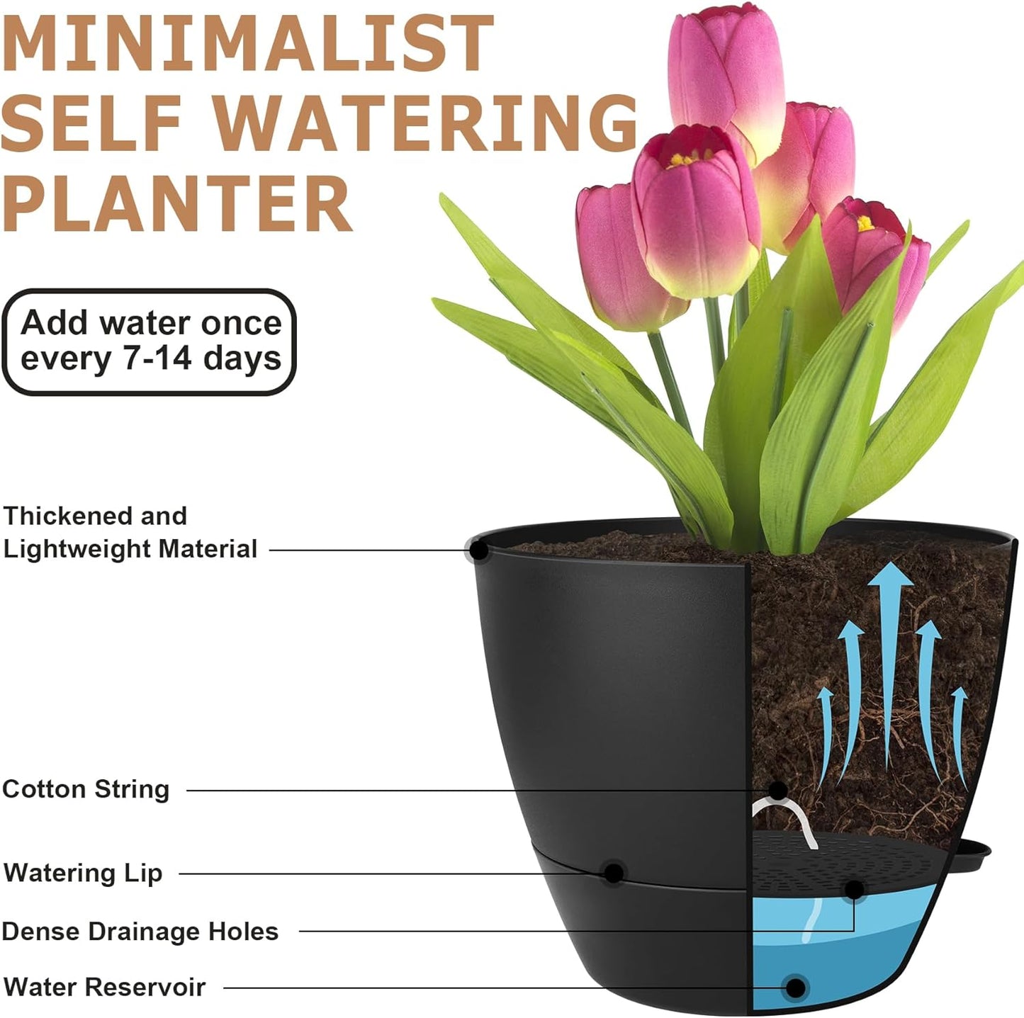 QRRICA Plant Pots 10/9/8/7.5/7 Inch Self Watering Pots, Set of 5 Plastic Planters with Drainage Holes and Saucers,Plastic Flower Pots,Nursery Planting Pot for Indoor Out Door Plants（Green）