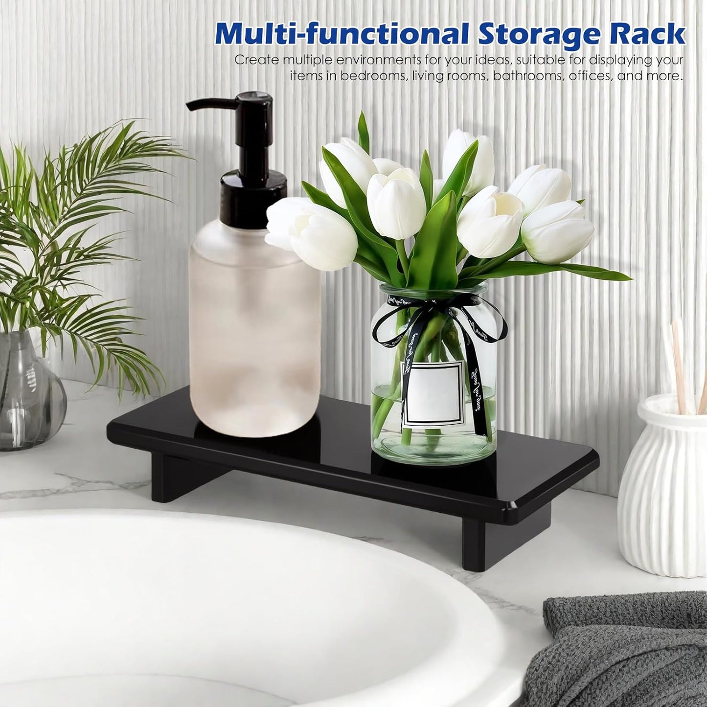 Chivalral Acrylic Bathroom Counter Tray: Water-Resistant Kitchen and Bathroom Tray Countertop Decor,Perfect for Soap Dish,Vanity,Plant,Candle Decor,and Riser Organizer-Small