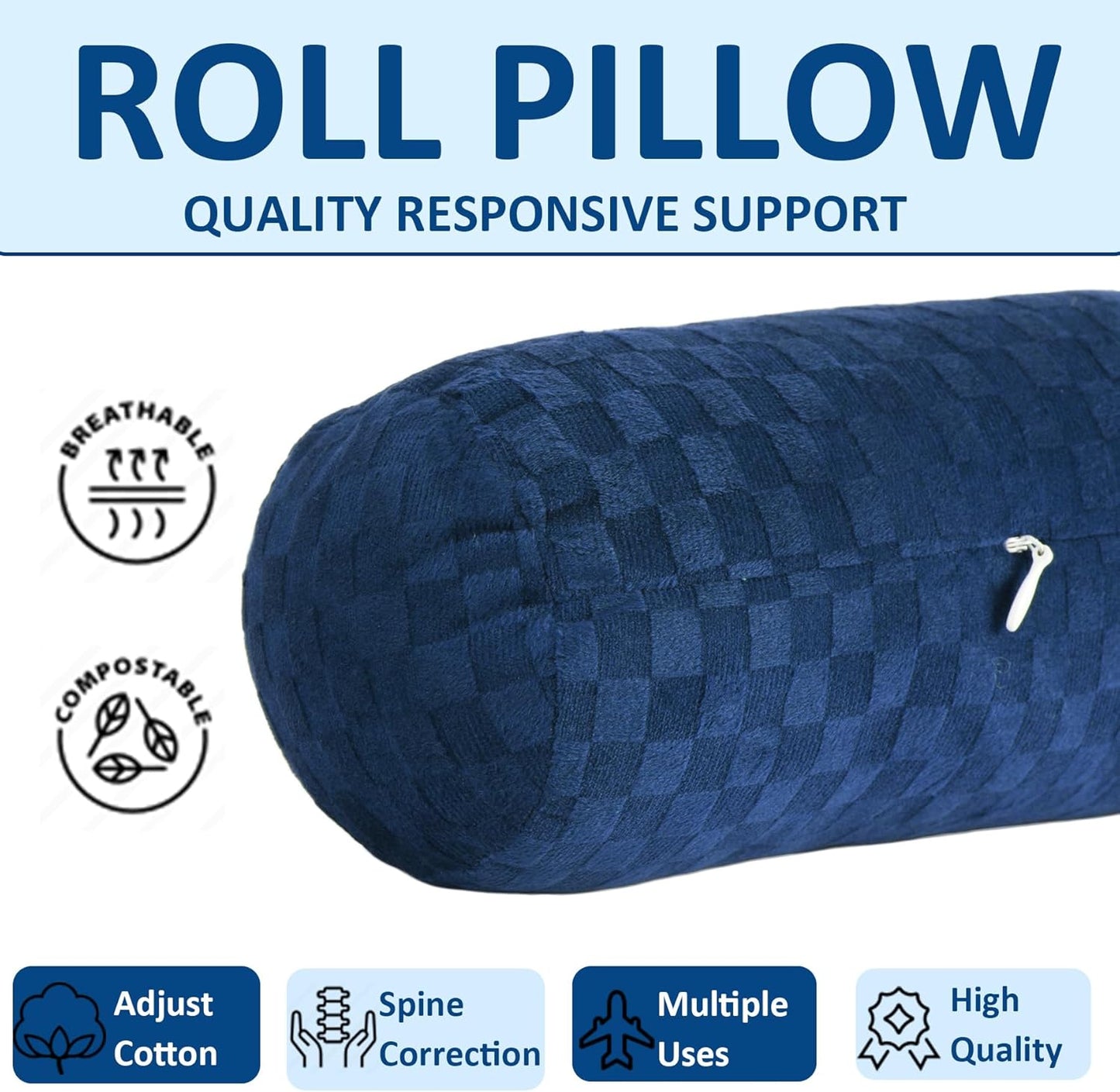 Health Cervical Neck Roll, Comfortable and Highly Resilient Bolster Pillows, Round Neck Pillows Support for Sleeping | Large Size Bolster Pillow for Bed, Legs, Back and Yoga (Grey)