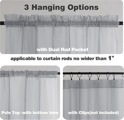 Chyhomenyc Sheer White Valances for Windows 2 Pack, Small Window Curtains for Living Room Bathroom Cafe Laundry Basement, Modern Top Dual Rod Pocket Voile Curtain, 42W x 14L inches, White - Colors B