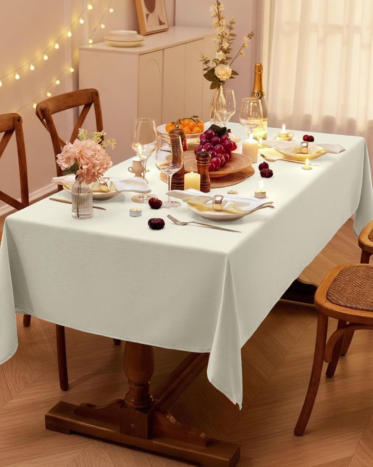 Pureegg Rectangle Linen Tablecloth Waterproof & Stain Resistant, Wrinkle-Free Table Cloth Adds Elegance and Protection, Ideal for Dining, Party, Wedding and Outdoor, 52 x 70 Inch, Sage Green