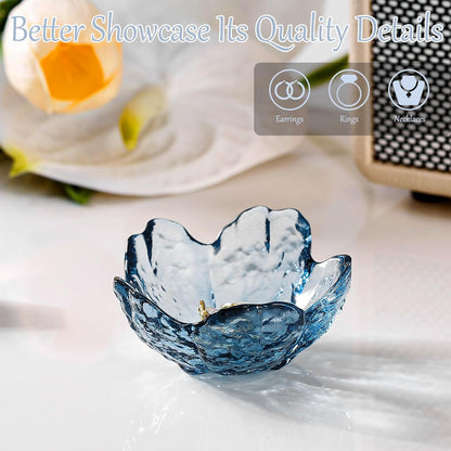 Purple Flower Jewelry Dish Glass Ring Holder Dish Jewelry Tray Cute Vanity Organizer Aesthetic Nightstand Bathroom Room Decor Trinket Dish Mothers Day Friendship Christmas Birthday Gifts for Women