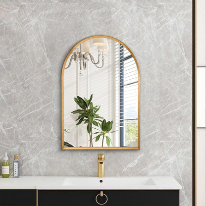 Black Arched Mirror, Modern Bathroom Wall Mirror Aluminum Alloy Framed Mirror Brushed Metal Vanity Wall Mounted Mirror for Livingroom Bedroom Entryway Room 16"x12"
