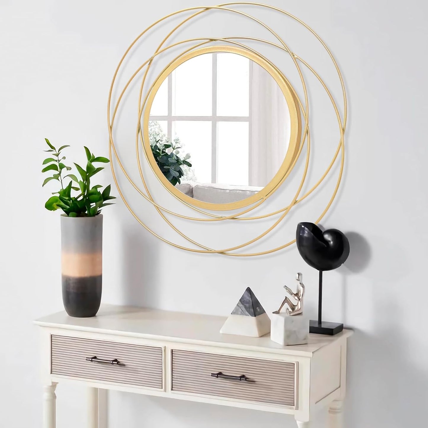 Gold Sunburst Mirrors for Wall Decorative Metal Round Art Mirrors Large Wall Decor Hanging Mirror for Bathroom Bedroom Living Room Vanity Entryway 16"