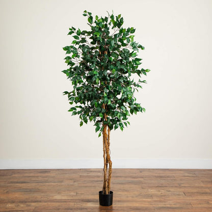 Nearly Natural 4ft Triple Trunk Ficus Silk Tree with Natural Wood Trunks and Dense Foliage, Mid-Size Faux Floor Plant for Home and Office