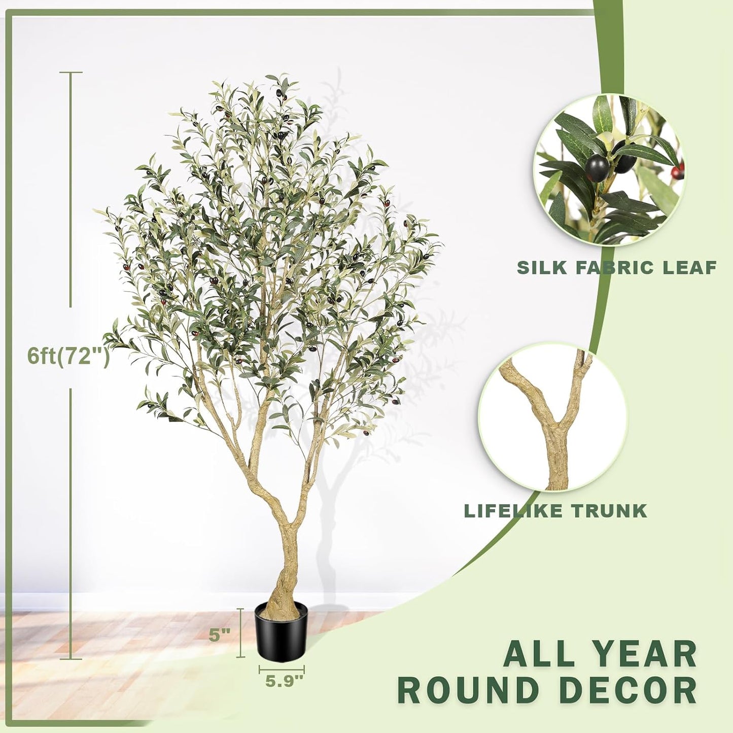 LYERSE Olive Trees Artificial Indoor - Faux Olive Tree 7ft with Large Olive Branches and Lifelike Fruits - Fake Olive Tree for Modern Home Office House Living Room Decor
