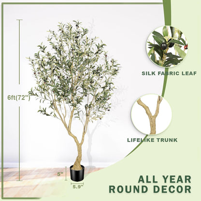 LYERSE Olive Trees Artificial Indoor - Faux Olive Tree 7ft with Large Olive Branches and Lifelike Fruits - Fake Olive Tree for Modern Home Office House Living Room Decor