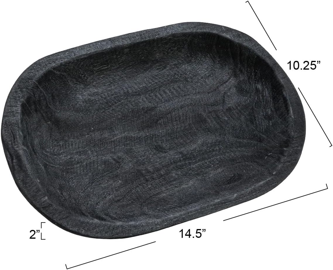 Bloomingville Hand-Carved Paulownia Wood Bowl with Whitewashed Finish