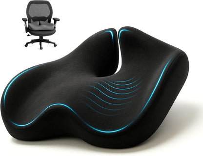 Extra Large Memory Foam Seat Cushions for Office Chairs, Pressure Relief Seat Cushion for Tailbone Pain Relief, Sciatica & Back Pain, Ergonomic Office Chair Cushion for Long Sitting & Driving (Black)