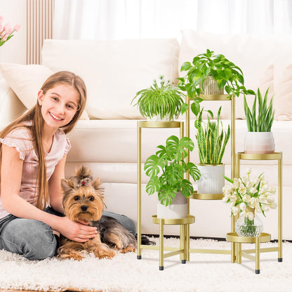 iDavosic.ly Plant Stand Indoor Outdoor, 5 Tier Corner Metal Flower Display Holder Shelf, Folding Tall Orchid Rack for Patio Balcony Porch Garden Living Room House, Black