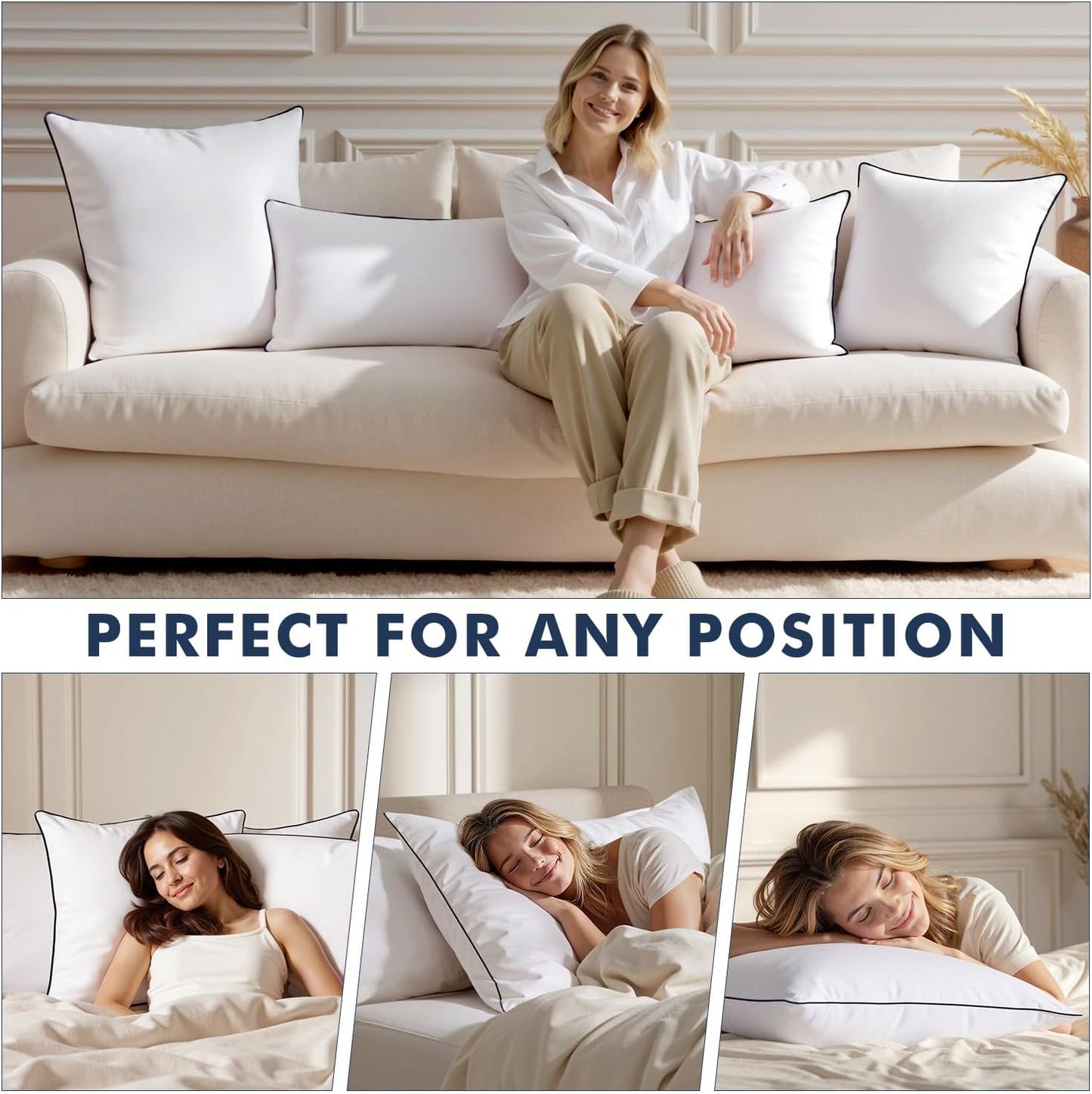 MIULEE Goose Feather Down 20x20 Pillow Insert Set of 2 with 100% Down-Proof Cotton Cover, Soft Fluffy Decorative Pillow for Sofa Bed Couch Living Room White