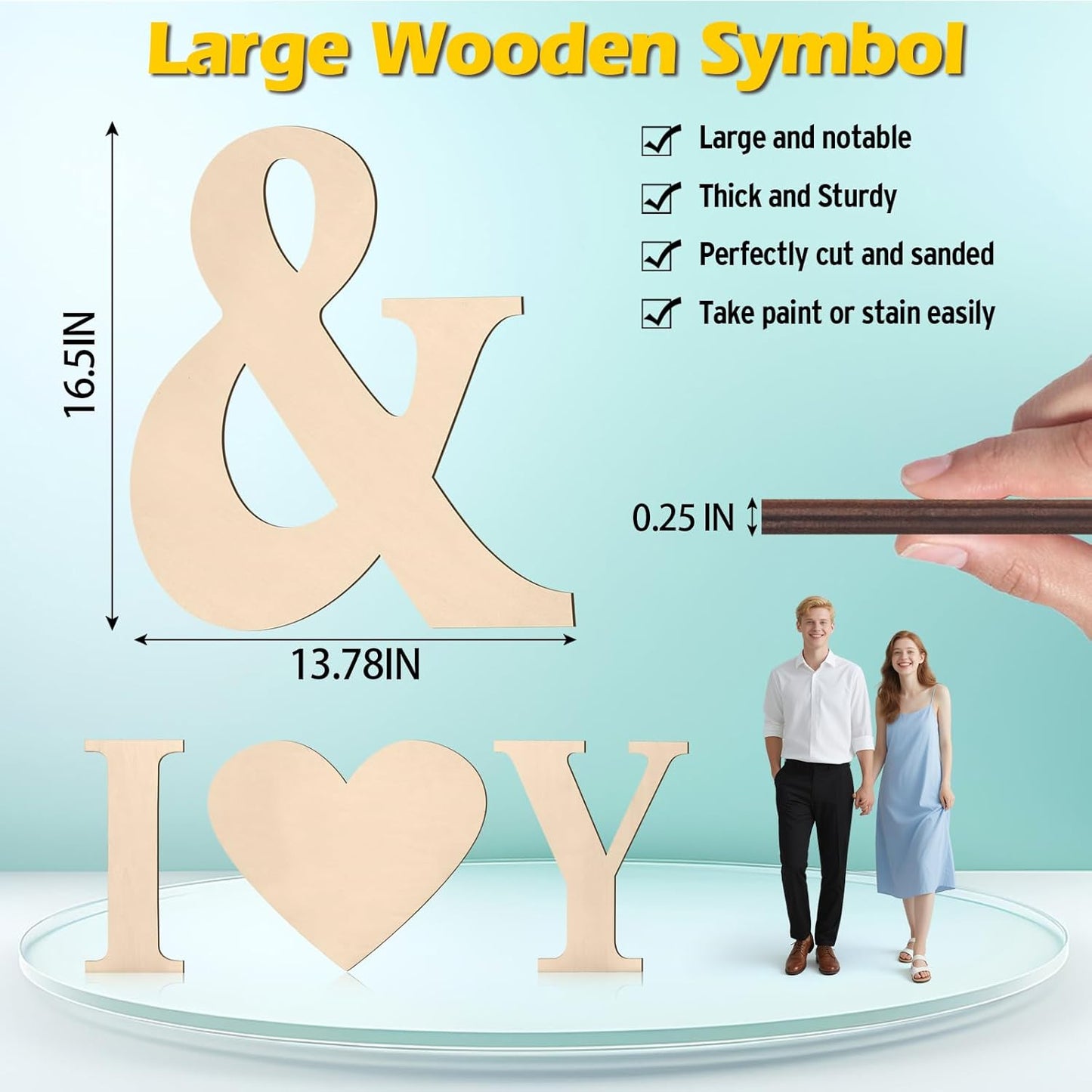 17 inch Large Wooden Sign & for Wall Decor, Big Wood Symbol &, Giant Paintable Blank Wooden Shapes for Crafts, Unfinished Wood Cutouts for Birthday Party, Rustic Wedding, Christmas Decor, Baby Shower