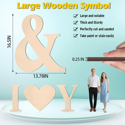 17 inch Large Wooden Sign & for Wall Decor, Big Wood Symbol &, Giant Paintable Blank Wooden Shapes for Crafts, Unfinished Wood Cutouts for Birthday Party, Rustic Wedding, Christmas Decor, Baby Shower