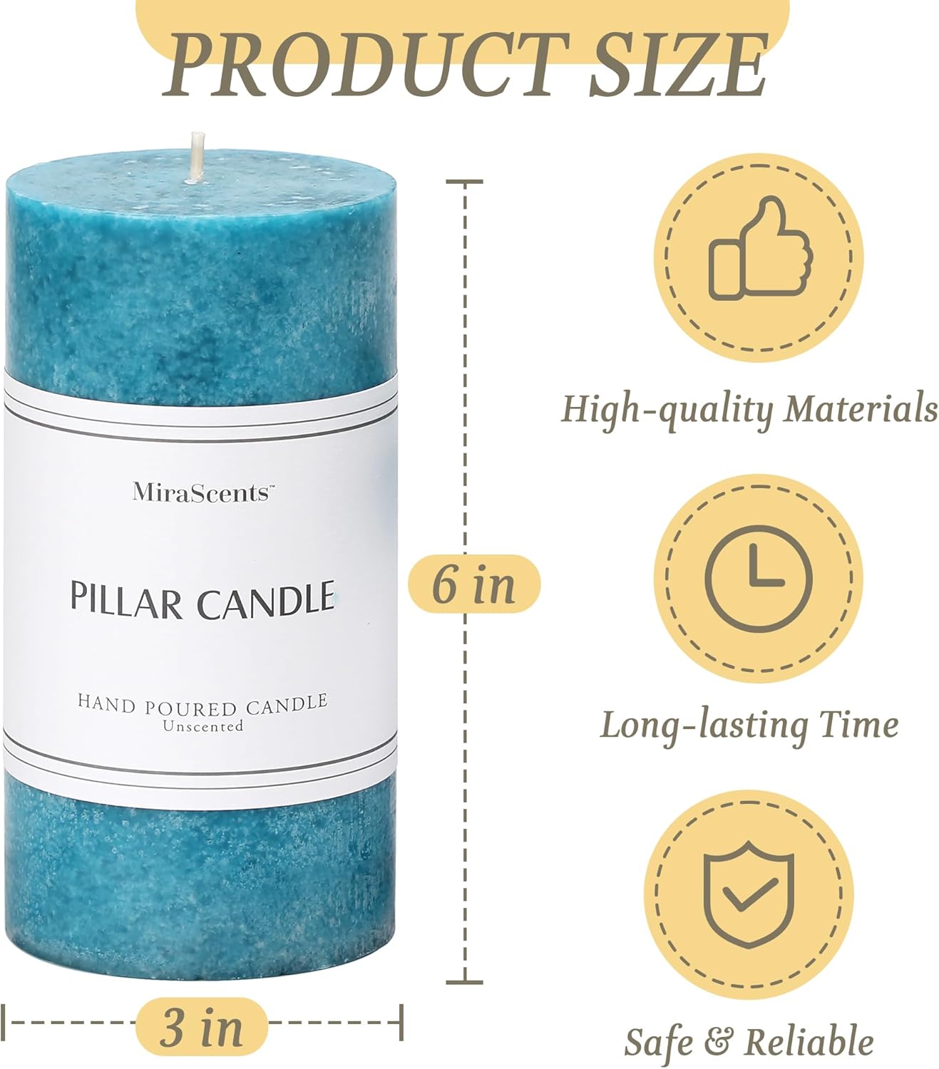 3x4 inch Green Pillar Candles Set of 3, Unscented Pillar Candle, Dripless and Smokeless Large Candles, Candle for Home Decor, Dinner Table,Weddings, Holidays