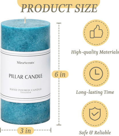 3x4 inch Green Pillar Candles Set of 3, Unscented Pillar Candle, Dripless and Smokeless Large Candles, Candle for Home Decor, Dinner Table,Weddings, Holidays