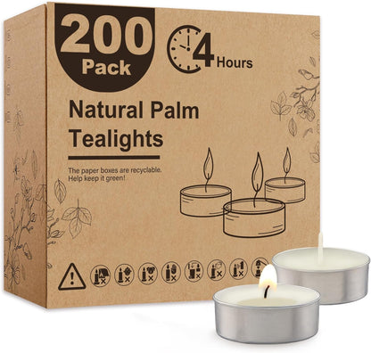 Ashlux Unscented Palm Tea Lights Candles 100 Pack Bulk, 4.5 Hours Long Burning White Tea Lights,Non-Paraffin, Smokeless, Mini Tealight Votive Candles for Wedding, Christmas Lights, Party, Christmas