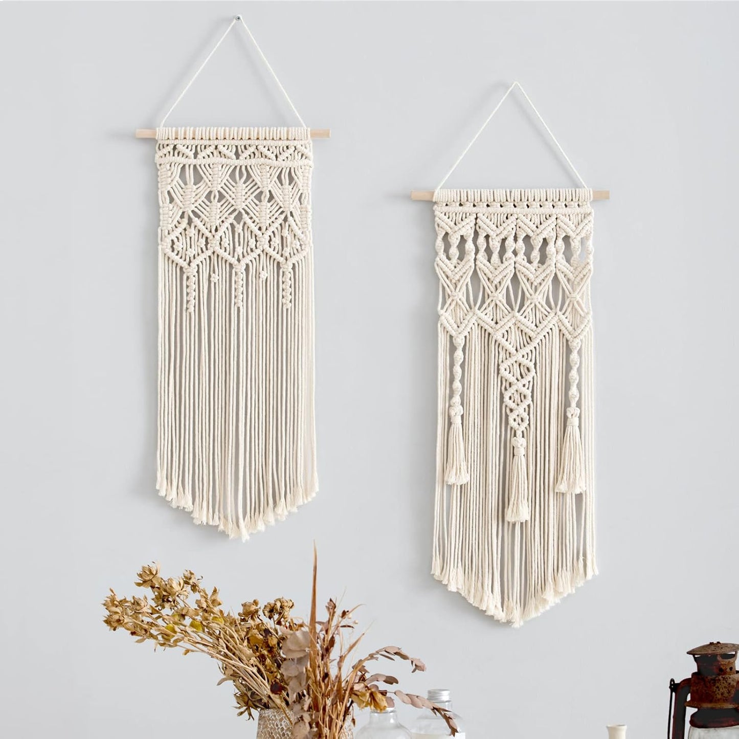 Mkono 2 Pcs Macrame Woven Wall Hanging Boho Chic Geometric Art Decor - Beautiful Bedroom Nursery Apartment Home Decoration, Gift for Girls Adults Birthday Christmas, 28" L x 13" W