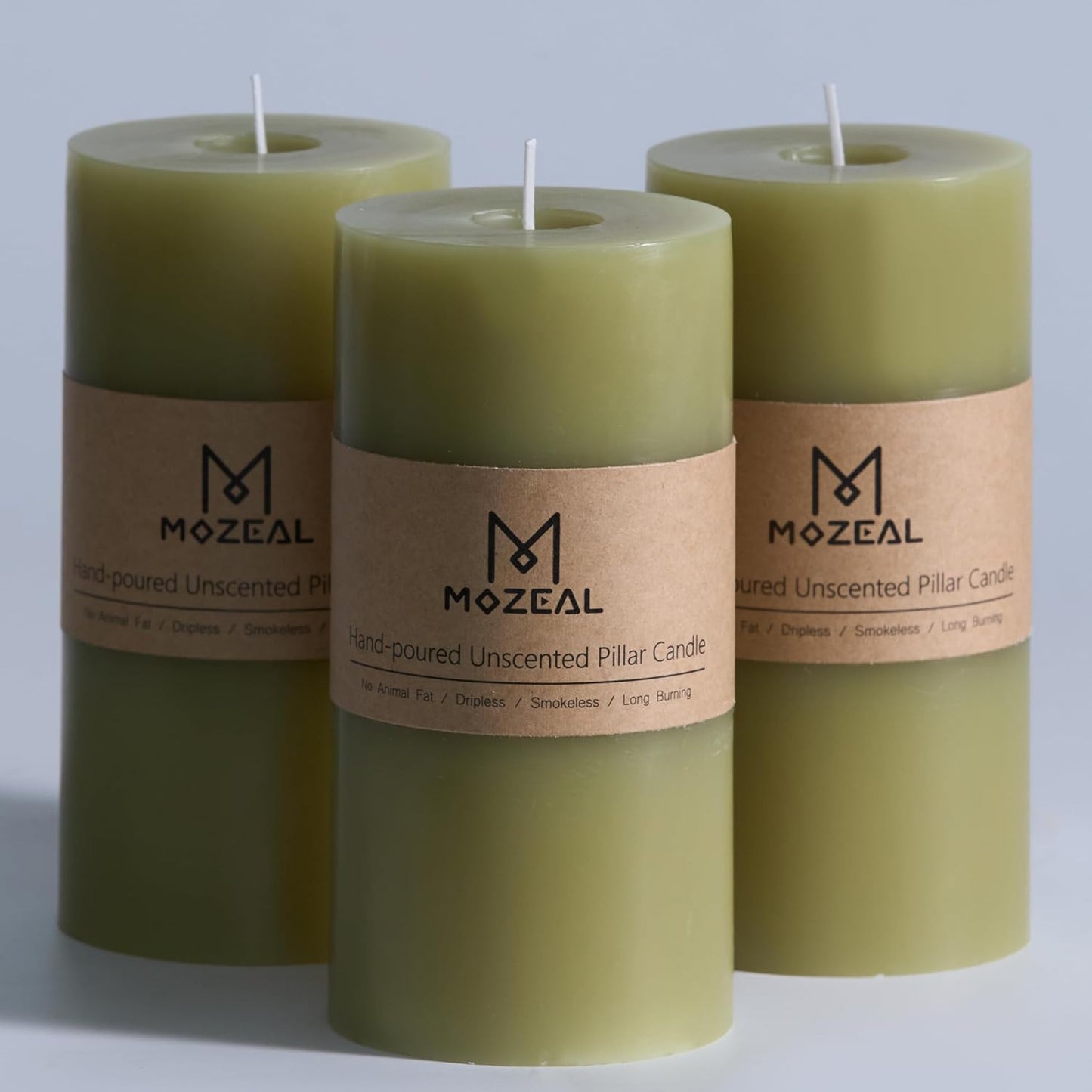 MOZEAL 3" x 4" Hand-Poured Unscented Candle,Dripless Pillar Candle Set of 3,Long Clean Burning,Approx 72 Hours Burn Time,Rustic Country Style,Wedding,Dinner,Christmas and Home Decor,White