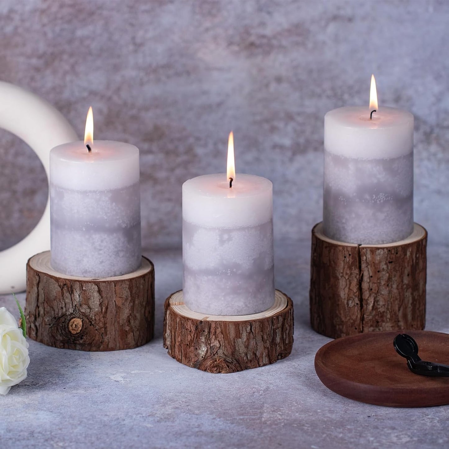 KONNI Coffee Layered Pillar Candles Set of 3, 3"x 4" Unscented Pillar Candles Bulk, 39 Hours Long Burning Candles, Smokeless&Dripless Round Candle for Wedding, Home Decoration, Parties, Spas, Dinner