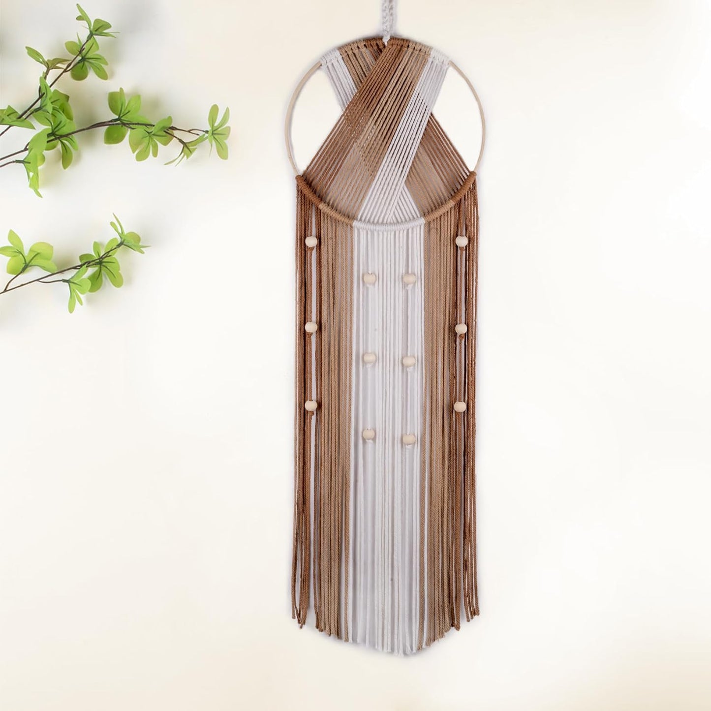 LB Boho Macrame Wall Hanging - Green and Beige Handmade Cotton Woven Decor, Modern Geometric Bohemian Tapestry Wall Decor for Bedroom Living Room Home (31.5"x9.84") Nature-Inspired Room Decor