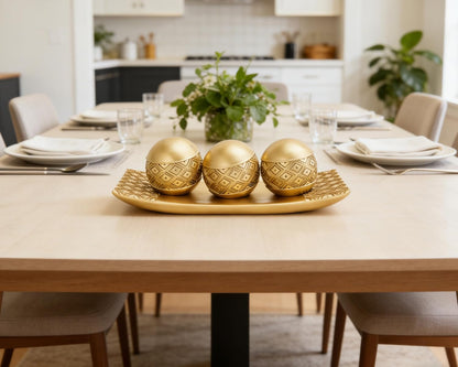Gold Decorative Orbs with Tray Set, 3Pcs Resin Decorative Balls with Tray, Modern Accent Sphere for Coffee Table, Dining Table, Living Room, Entryway