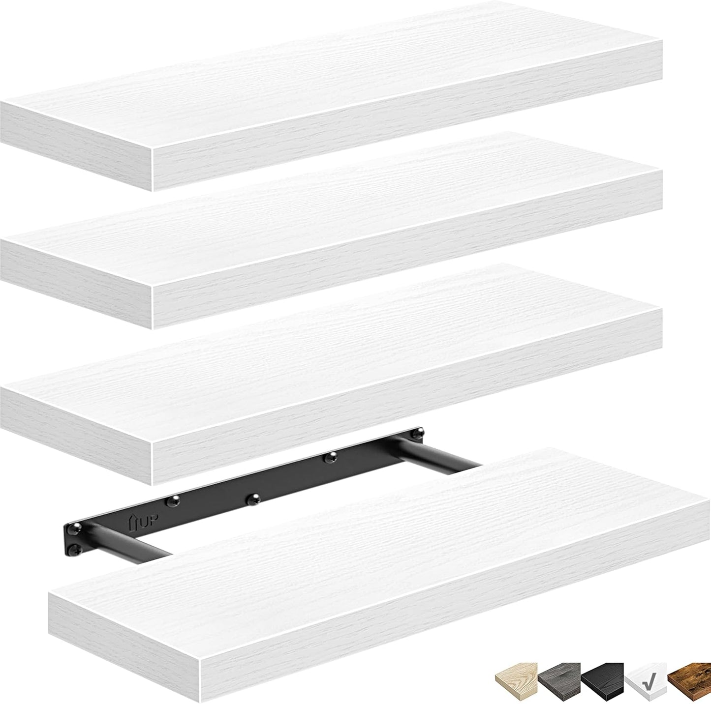 QEEIG Floating Shelves for Wall Bathroom Shelf Bedroom Kitchen Living Room Hanging Book Shelves Small Farmhouse Decor 16 inch Set of 3, Rustic Brown (015-BN3)