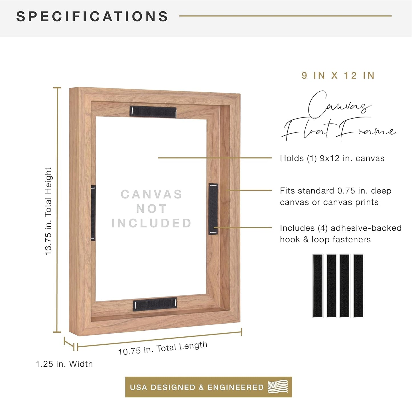 MCS Canvas Float Frames 8x10 Frame, Black Frame for Finished Canvases, Vertical & Horizontal Wall Hanging Frame with Adhesive for Canvas Paintings (1-Pack)