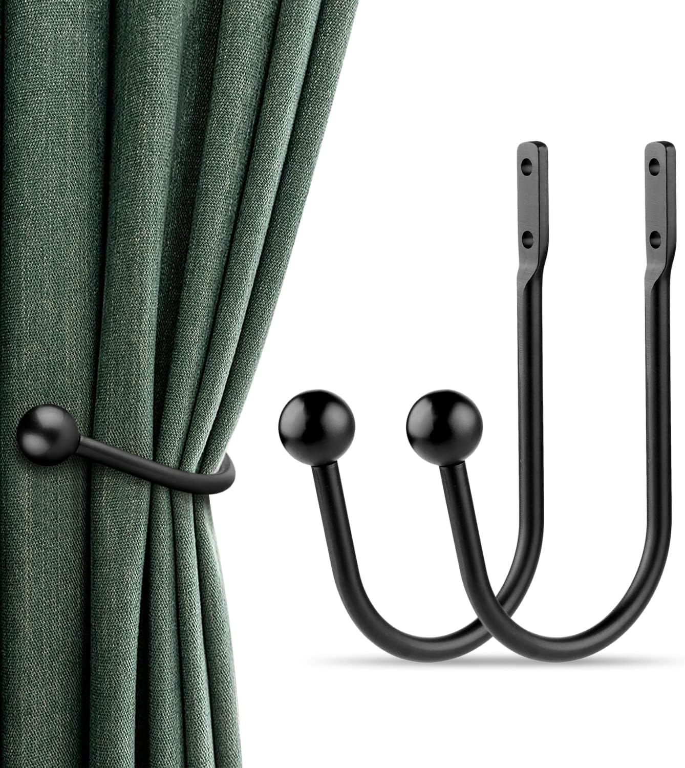 Curtain Holdbacks, 4pcs Curtains Holder Wall Mounted Drapery Tiebacks Retro Window Hook for Home Decor, Matte Black