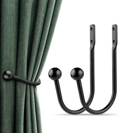 Curtain Holdbacks, 4pcs Curtains Holder Wall Mounted Drapery Tiebacks Retro Window Hook for Home Decor, Matte Black