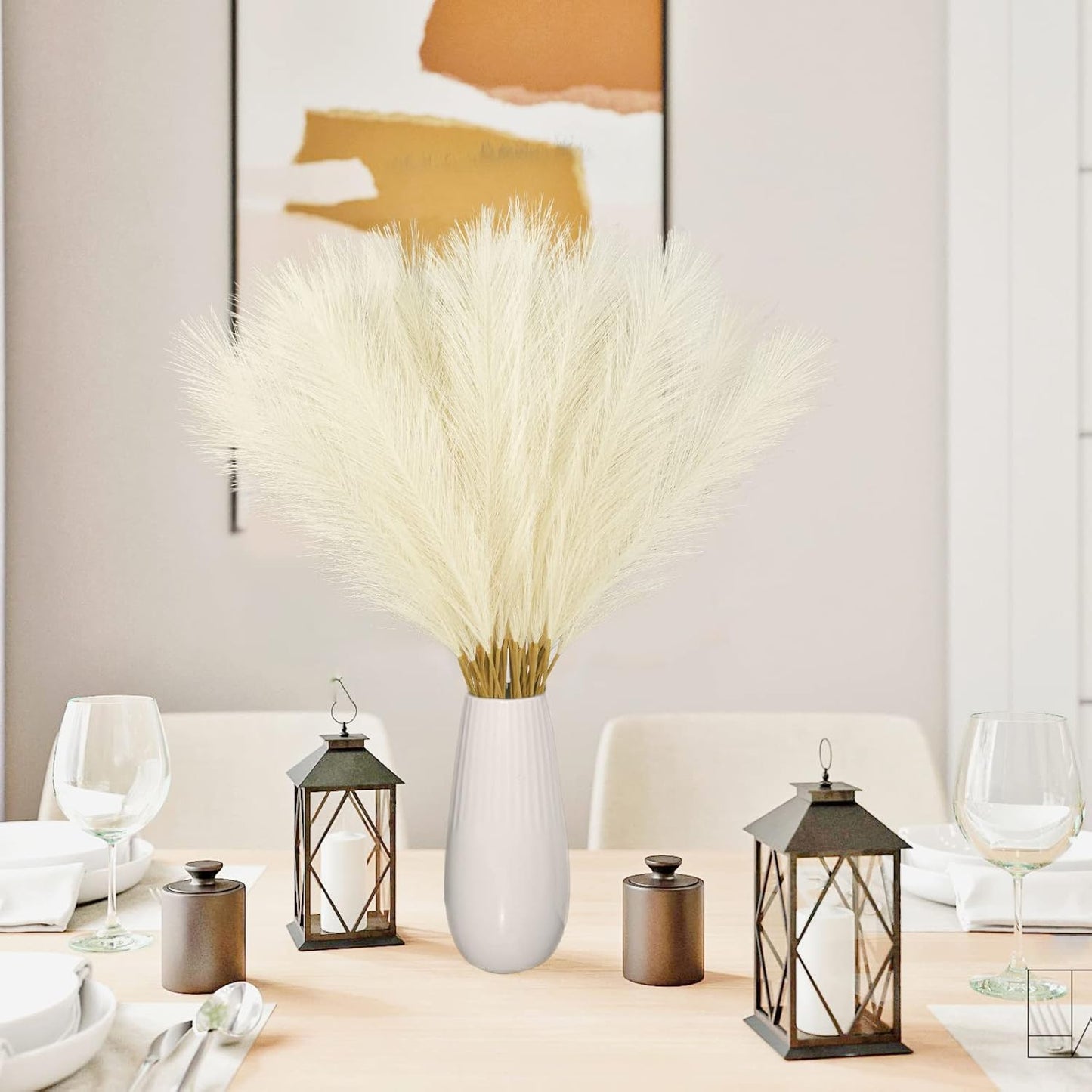 obbsie 50pcs Pink Faux Pampas Grass Decor, 21.6" Short Artificial Floral Branches Vase Filler Flower Arrangement for Home Wedding Boho Outdoor Decor