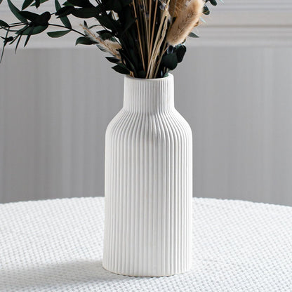 Bohemian White Ceramic Vase - for Pampas Grass, Mantel, Bookshelf, Entryway and Living Room Decor (White, 7in)