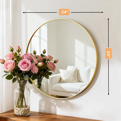 Bathroom Mirror for Wall, 24 Inch Round Mirror, Matte Black Metal Framed Circle Vanity Mirror for Bathroom Bedroom Living Room Entryway, Anti-Rust, Tempered Glass, Hanging or Leaning