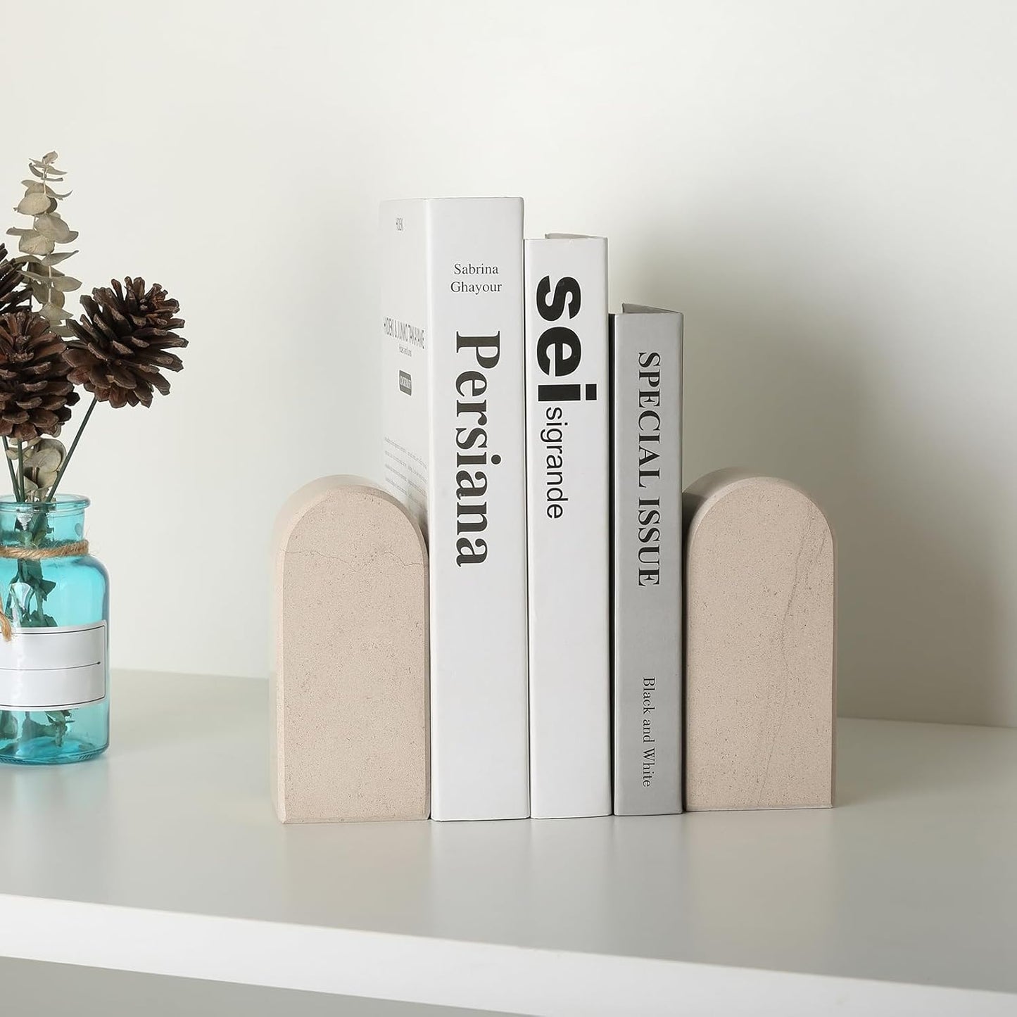 Koville African Natural Marble Bookends for Shelves, Non-Slip Book Ends, 13LBS Ultra Heavy Duty Marble Book Holder Organizer, Apartment Decor for Movies/CD/Video Games(Namib Fantasy)