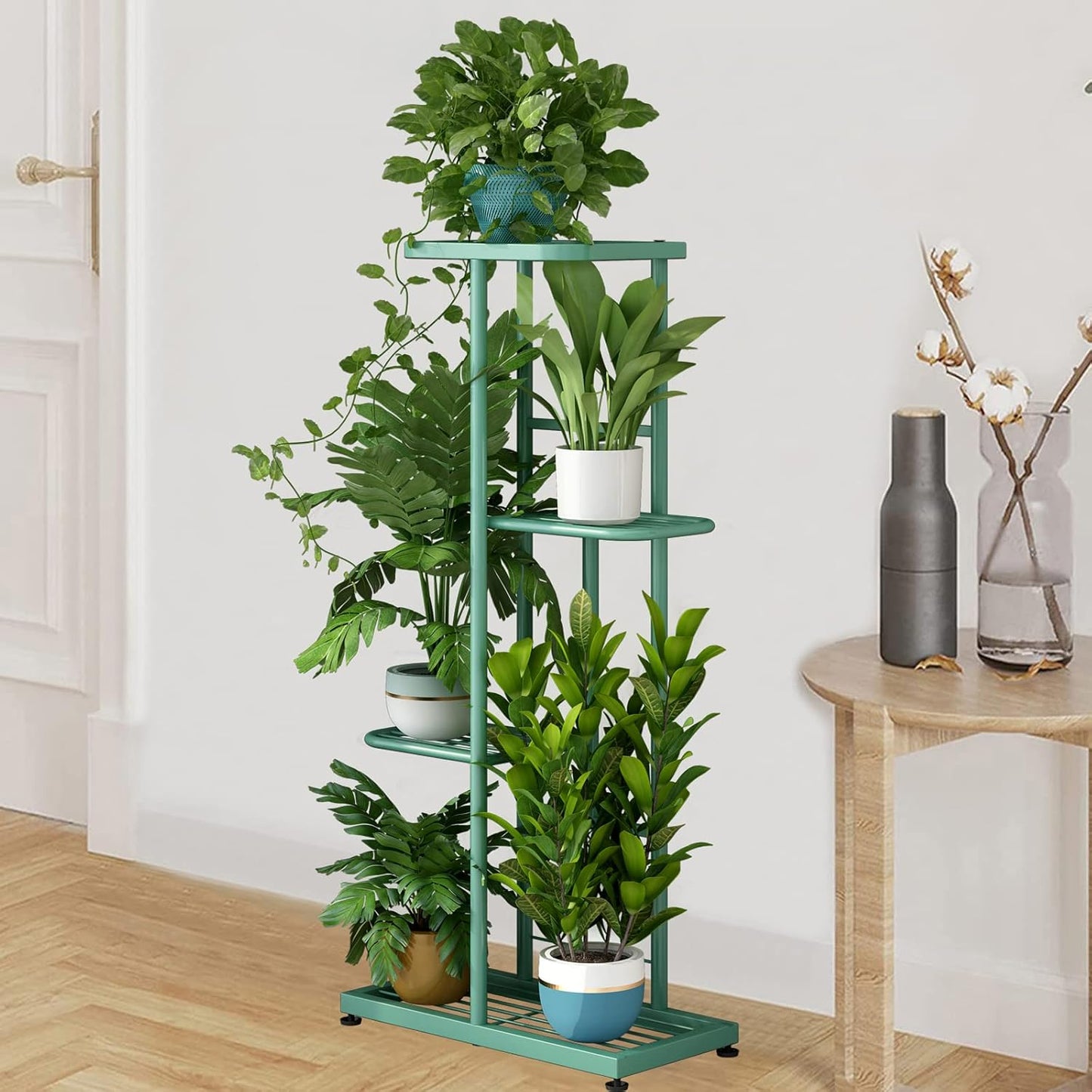 LINZINAR Plant Stand Indoor Outdoor Corner 4 Tier Metal Plant Shelf Patio Plant Rack for Garden Corner Balcony Living Room