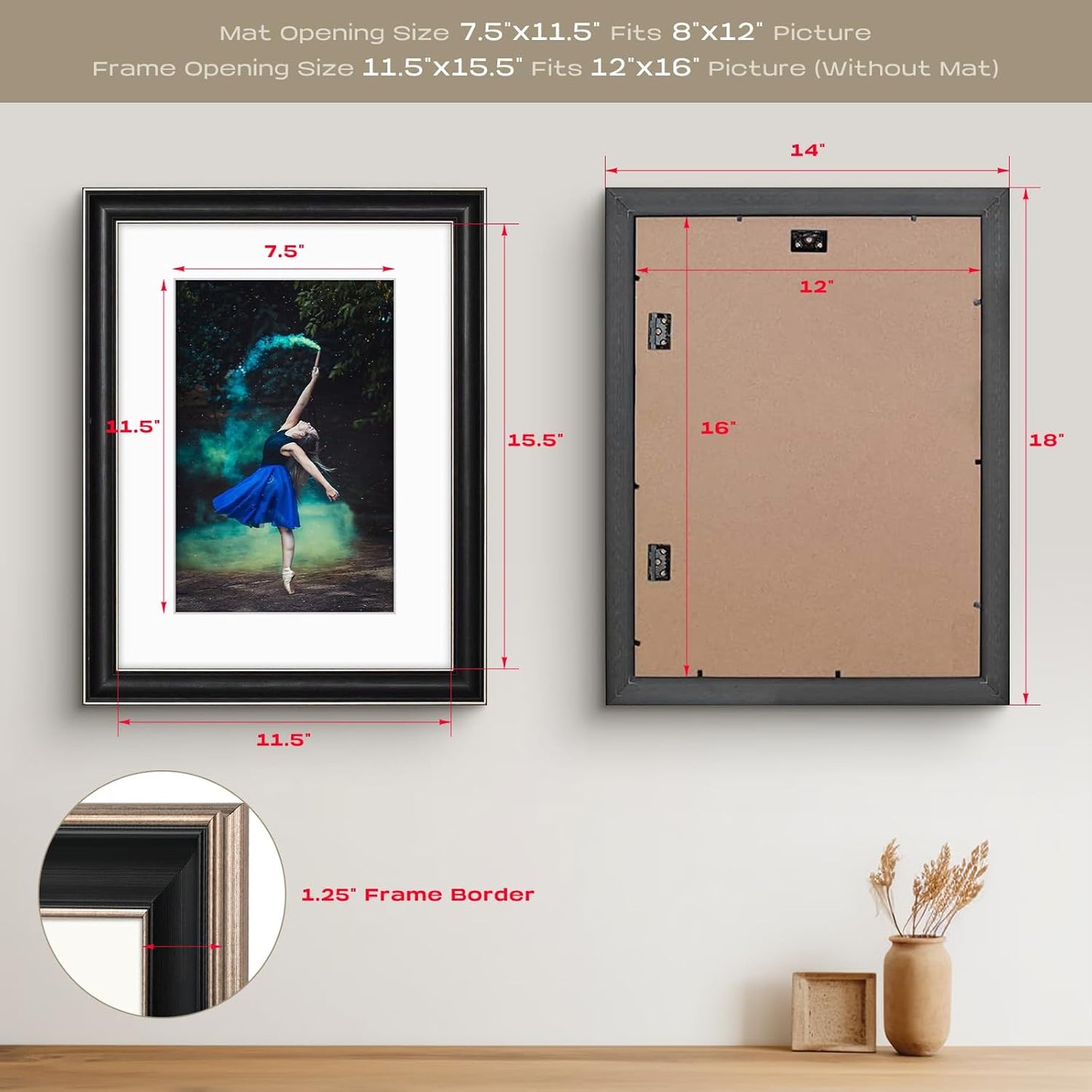 Golden State Art, 11x14 Photo Frame with Mat for Pictures 8x10 and Real Glass (Dark Gold Brown & Bronze Pewter Panel with White Color Mat, 1.25 Inch Frame Border)