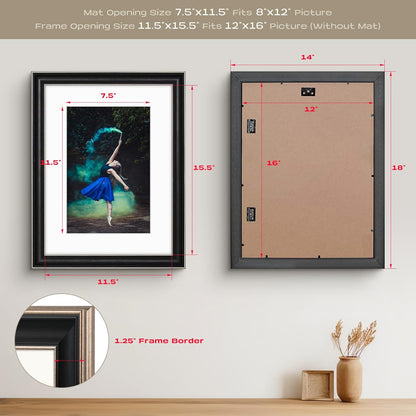 Golden State Art, 11x14 Photo Frame with Mat for Pictures 8x10 and Real Glass (Dark Gold Brown & Bronze Pewter Panel with White Color Mat, 1.25 Inch Frame Border)