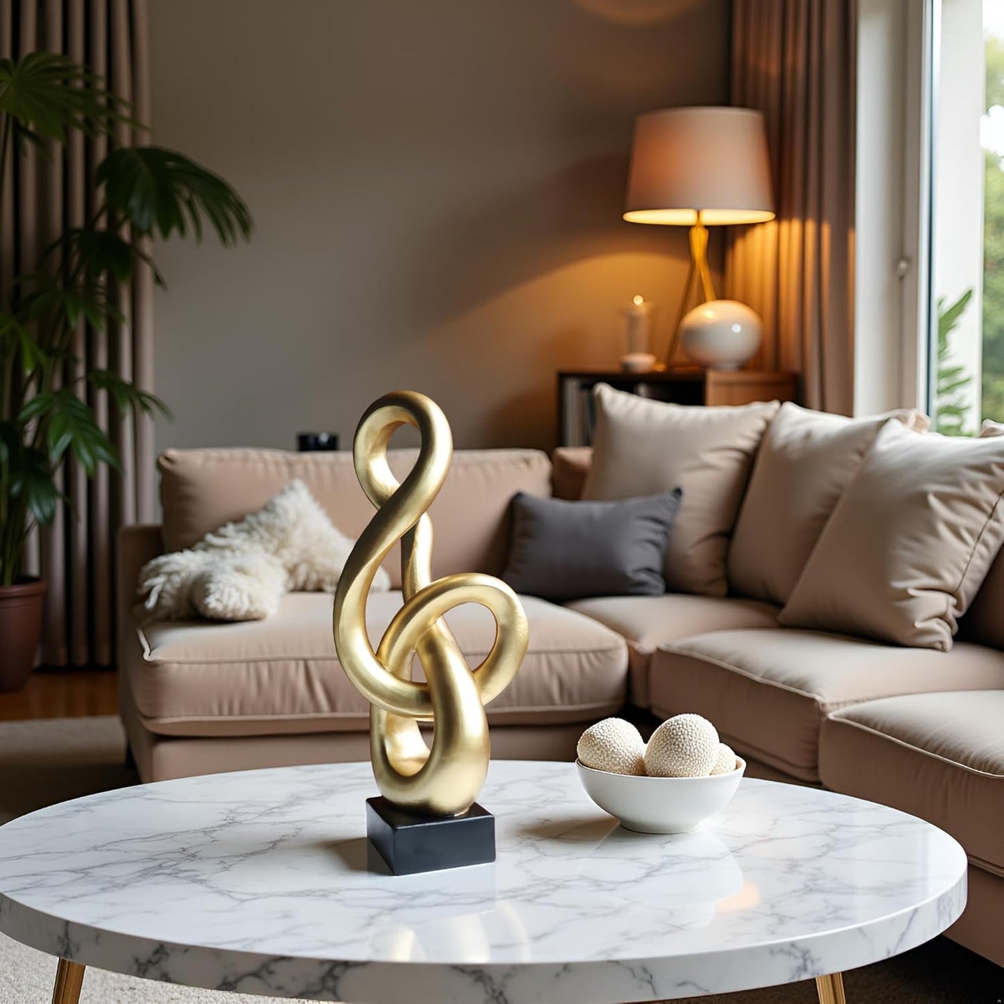 10" Modern Abstract Ribbon Decorative Sculpture, Knot Sculptures,Home Decor,Coffee Table Statues,Dining Living Room Desk Decor（White）
