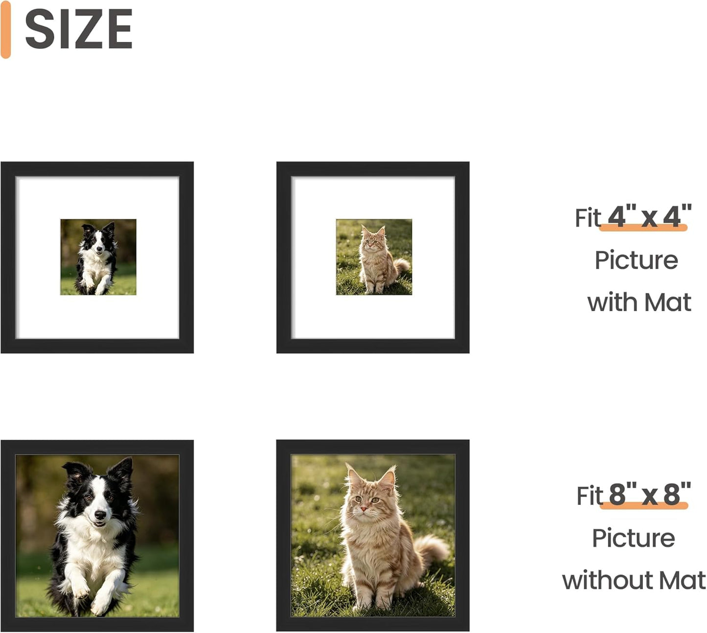 upsimples 11x14 Picture Frame Set of 5, Display Pictures 8x10 with Mat or 11x14 Without Mat, Wall Gallery Photo Frames, Black