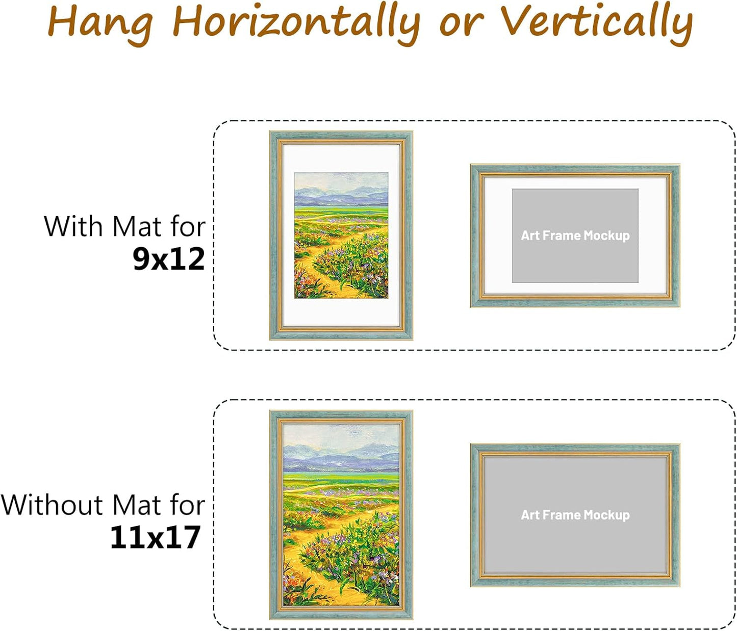 Golden State Art,11x14 Ornate Picture Frame for 8x10 Photo with Mat or 11 x 14 Prints without Mat,Real Glass Wall Display(Color:Green Gold)
