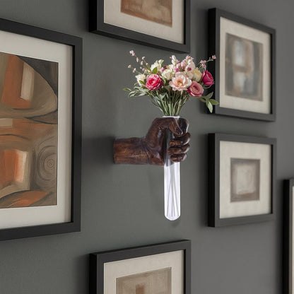 Gold Wall Sculptures, Hand Vases Home Decor, Wall Mount Art Sculpture, Unique Wall Art Statue, Funky Flower Vase Decorations, Modern Eclectic Hanging Decor,Glass Test Tube Vase