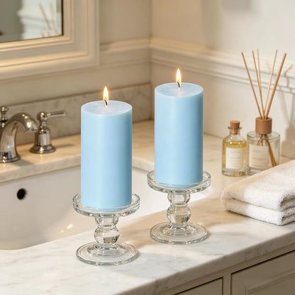 2 Pack 3x6 Inch Sage Green Unscented Pillar Candles - 70 Hour Long Burning Dripless Smokeless Candles for Home Decor Weddings Festivals Spa Meditation